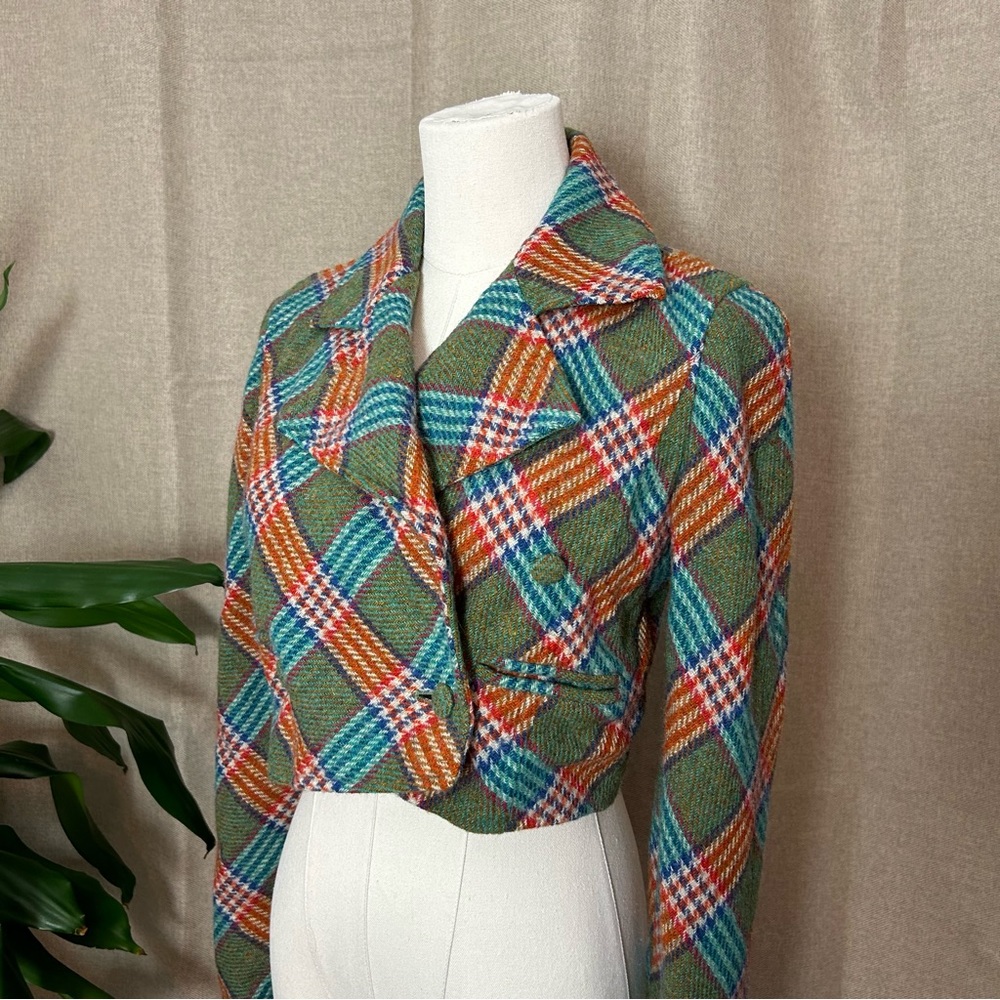 Vintage Green Plaid Wool Cropped Coat
